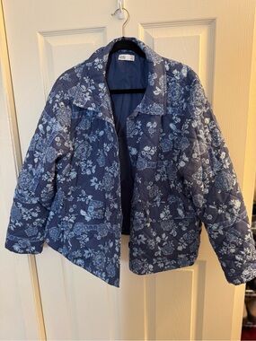 croft & barrow Navy Floral Quilted Puffer Jacket